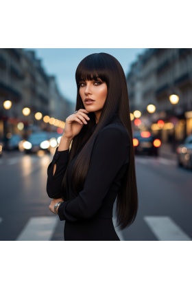 Düz Perçemli Uzun Fiber Sentetik Peruk - Kahverengi