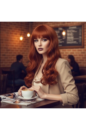 Dalgalı Perçemli Uzun Fiber Sentetik Peruk - Bakır