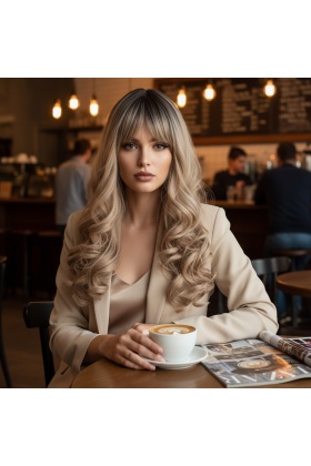 Dalgalı Perçemli Uzun Fiber Sentetik Peruk - Siyah / Balköpüğü Ombreli