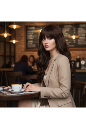 Dalgalı Perçemli Uzun Fiber Sentetik Peruk - Koyu Kahve