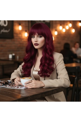 Dalgalı Perçemli Uzun Fiber Sentetik Peruk - Kızıl