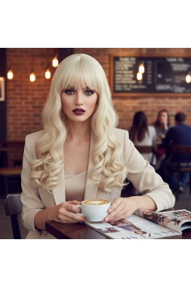 Dalgalı Perçemli Uzun Fiber Sentetik Peruk - Platin