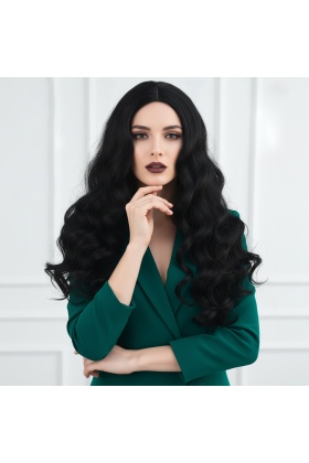 Dalgalı Perçemsiz Uzun Fiber Sentetik Peruk - Koyu Kestane