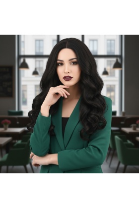 Dalgalı Perçemsiz Uzun Fiber Sentetik Peruk - Kestane