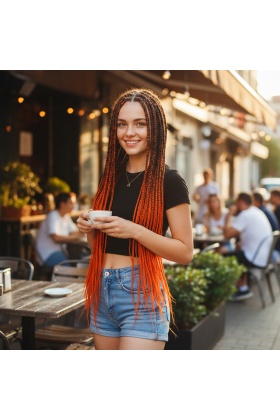 Afrika Örgüsü Ve Rasta İçin Sentetik Ombreli Saç - Siyah / Turuncu