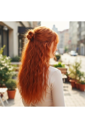 Fiber Sentetik Kabarık Dalgalı Yarım Ay + 2 Yan Çıt Çıt - Bakır