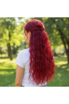 Fiber Sentetik Kabarık Dalgalı Yarım Ay + 2 Yan Çıt Çıt - Kızıl