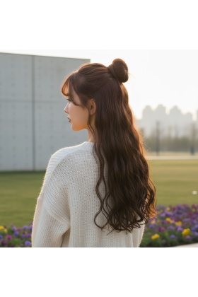 Fiber Sentetik Dalgalı Yarım Ay + 2 Yan Çıt Çıt - Açık Kahve