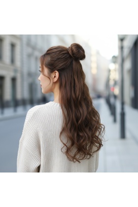 Fiber Sentetik Dalgalı Yarım Ay + 2 Yan Çıt Çıt - Kumral