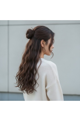 Fiber Sentetik Dalgalı Yarım Ay + 2 Yan Çıt Çıt - Koyu Kahve