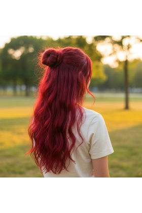 Fiber Sentetik Dalgalı Yarım Ay + 2 Yan Çıt Çıt - Kızıl