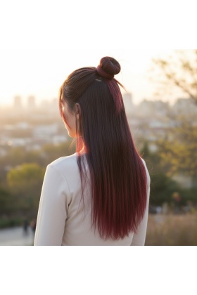 Fiber Sentetik Düz Yarım Ay + 2 Yan Çıt Çıt - Koyu Kızıl