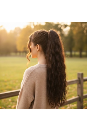 Bağlamalı Kabarık Dalgalı At Kuyruğu - Koyu Kahve