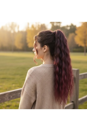 Bağlamalı Kabarık Dalgalı At Kuyruğu - Koyu Kızıl