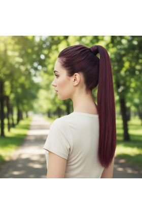 Bağlamalı Düz At Kuyruğu - Koyu Kızıl