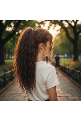 Tokalı Kabarık Dalgalı At Kuyruğu - Koyu Kahve