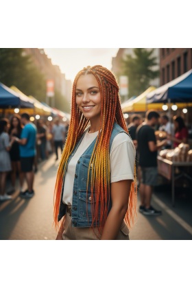 Afrika Örgüsü Ve Rasta İçin Sentetik Ombreli Saç - Turuncu / Sarı / Hardal Sarısı