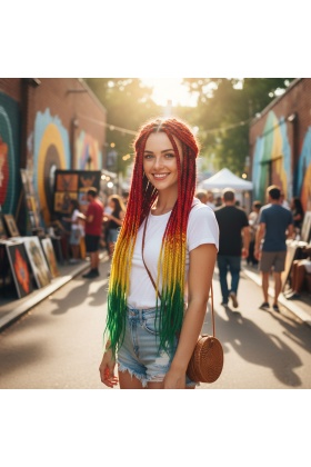 Afrika Örgüsü Ve Rasta İçin Sentetik Ombreli Saç - Turuncu / Sarı / Yeşil