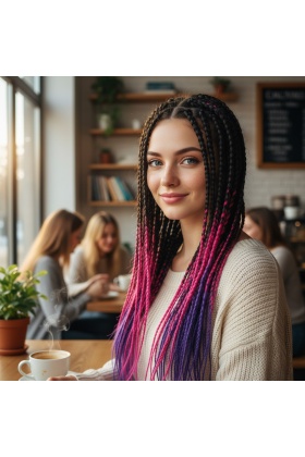 Afrika Örgüsü Ve Rasta İçin Sentetik Ombreli Saç - Siyah / Fuşya / Mor