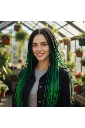 Afrika Örgüsü Ve Rasta İçin Sentetik Ombreli Saç - Siyah / Koyu Yeşil / Açık Yeşil