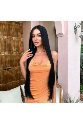Siyah Ekstra Uzun Boy Tül Peruk