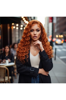 Gerçek Front Lace Tül Peruk - Yoğun Dalgalı - Bakır 70-75cm