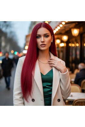 Gerçek Front Lace Tül Peruk - Düz - Kızıl 70-75cm