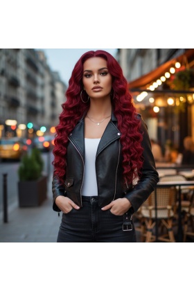 Gerçek Front Lace Tül Peruk - Yoğun Dalgalı - Kızıl 70-75cm