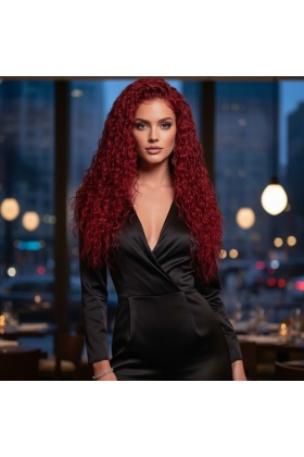 Gerçek Front Lace Tül Peruk - Su Dalgası - Kızıl 70-75cm