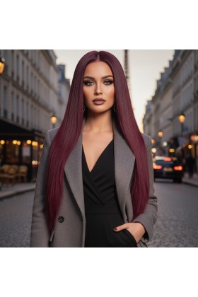 Gerçek Front Lace Tül Peruk - Düz - Koyu Kızıl 70-75cm