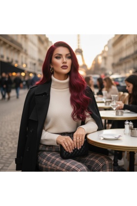 Gerçek Front Lace Tül Peruk - Dalgalı - Koyu Kızıl 70-75cm