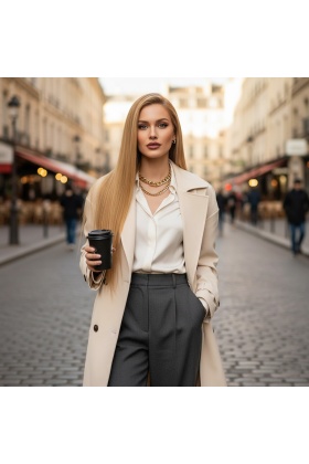 Düz Front Lace Gerçek Tül Peruk - Altın Karamel - 70-75cm