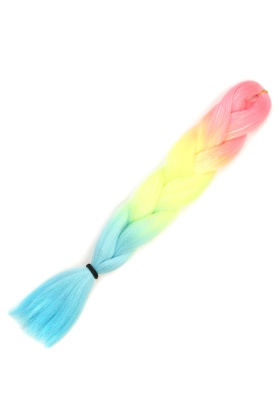 Simli Fuşya / Neon Sarı / Açık Mavi Ombreli Örgülük Saç 100 Gr.