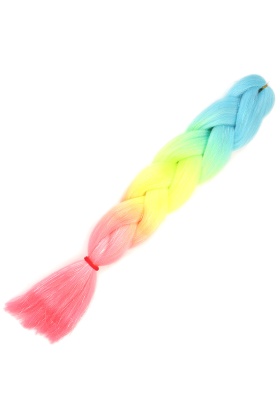 Simli Açık Mavi / Neon Sarı / Pembe Ombreli Örgülük Saç 100 Gr.