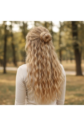 Fiber Sentetik Kabarık Dalgalı Yarım Ay + 2 Yan Çıt Çıt - Karamel Platin Röfleli