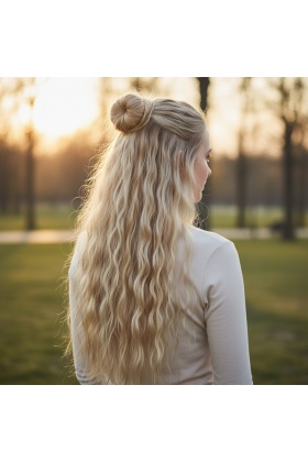 Fiber Sentetik Kabarık Dalgalı Yarım Ay + 2 Yan Çıt Çıt - Kumral Beyaz Platin Röfleli