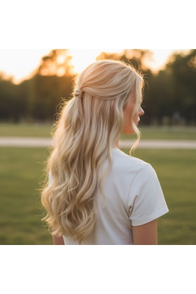 Fiber Sentetik Dalgalı Yarım Ay + 2 Yan Çıt Çıt - Kumral Beyaz Platin Röfleli