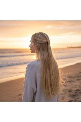 Fiber Sentetik Düz Yarım Ay + 2 Yan Çıt Çıt - Kumral Beyaz Platin Röfleli