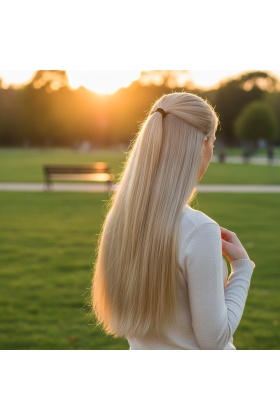 Fiber Sentetik Düz 8 Parça Çıt Çıt - Kumral Beyaz Platin Röfleli