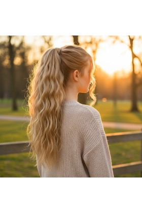 Bağlamalı Kabarık Dalgalı At Kuyruğu - Karamel Platin Röfleli