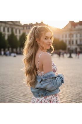 Bağlamalı Dalgalı At Kuyruğu - Karamel Platin Röfleli