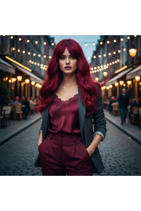 Dalgalı Perçemli Fiber Sentetik Orta Boy Peruk - Kızıl