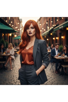 Dalgalı Perçemli Fiber Sentetik Orta Boy Peruk - Bakır