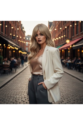 Dalgalı Perçemli Fiber Sentetik Orta Boy Peruk - Balköpüğü Platin Röfleli