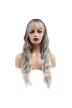 Perçemli Uzun Su Dalgası Fiber Sentetik Peruk- Ombre ve Röfleli