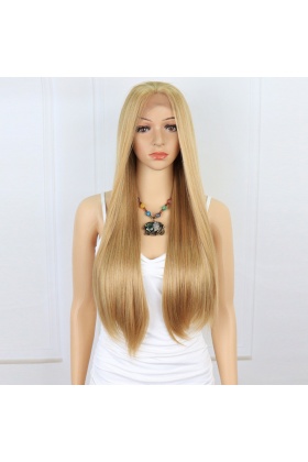 Düz Fiber Sentetik Tül Peruk - Karamel / Platin Röfleli