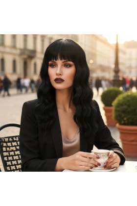 Dalgalı Kısa Perçemli Fiber Sentetik Peruk - Siyah