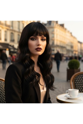 Dalgalı Kısa Perçemli Fiber Sentetik Peruk - Koyu Kestane