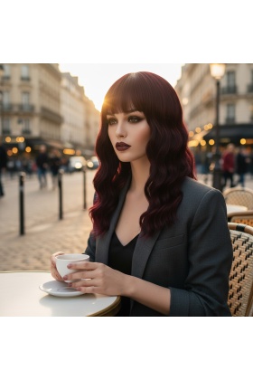 Dalgalı Kısa Perçemli Fiber Sentetik Peruk - Kızıl Kahve