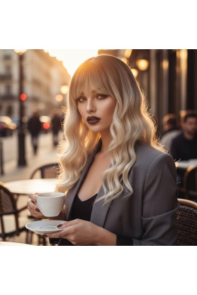 Dalgalı Kısa Perçemli Fiber Sentetik Peruk - Kahve / Platin Ombreli